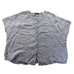 Tahari Womens Blouse Large Gray 100% Linen Button Down Casual Lightweight